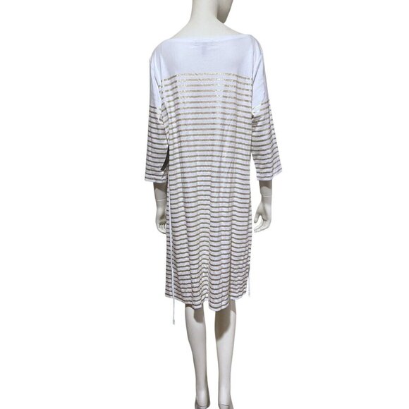 NWT Lauren Ralph Lauren Striped Midi Dress 2X Boat Neck Gold Nautical Resort - Picture 9 of 16